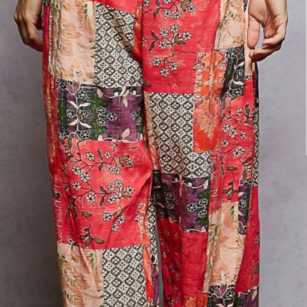 B55 NWT POL Vibrant Coral Patchwork Printed Relaxed Fit Joggers Tie Sm Md Lg - Picture 4 of 11
